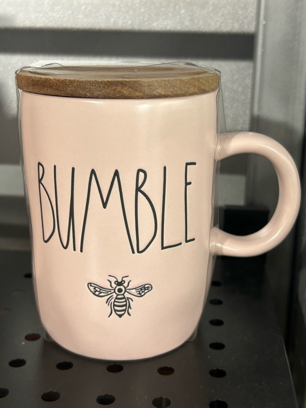 Rae Dunn Bumble Ceramic Mug with Wooden Lid - Pink
